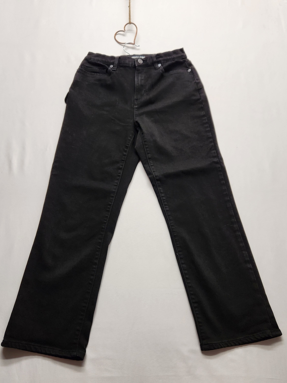 ⭐️Lands' End Black High Rise Wide Leg Flare Jeans Classic Sleek Preppy Petite 8 